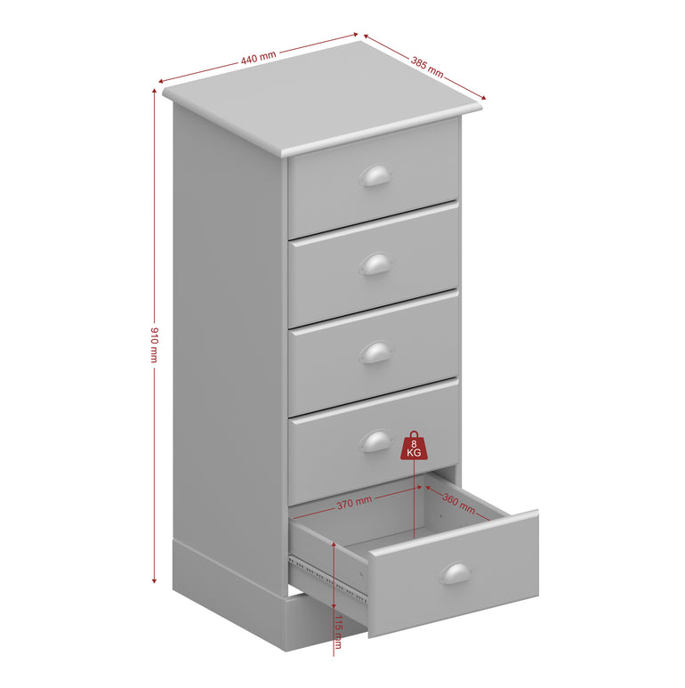 Avia 5 Drawer Chest White & Pine