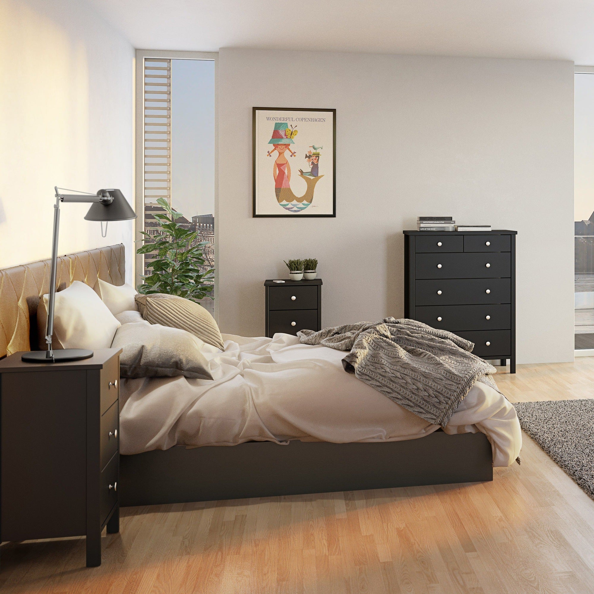 Tromso 3 Drawer Bedside Black