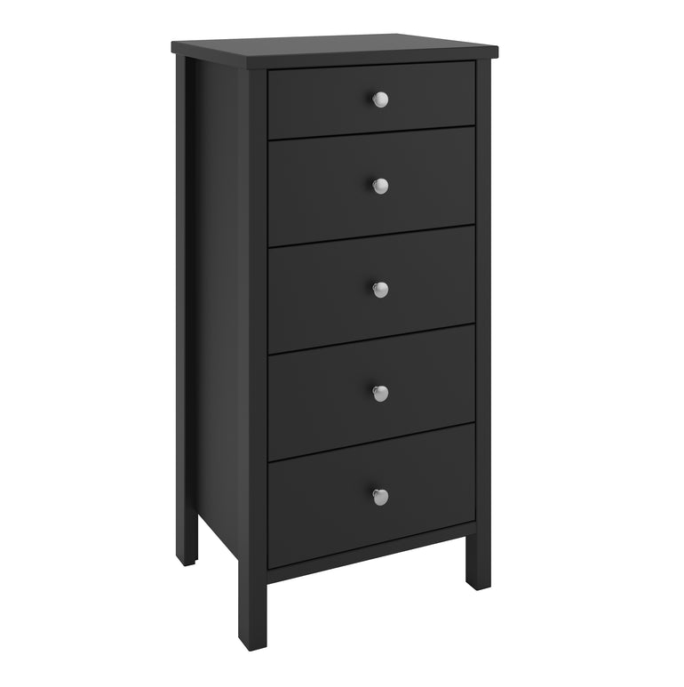 Tromso 5 Drawer Narrow Chest Black