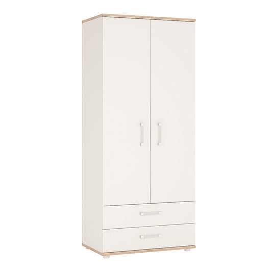 To Play 2 Door 2 Drawer Wardrobe in Light Oak and white High Gloss