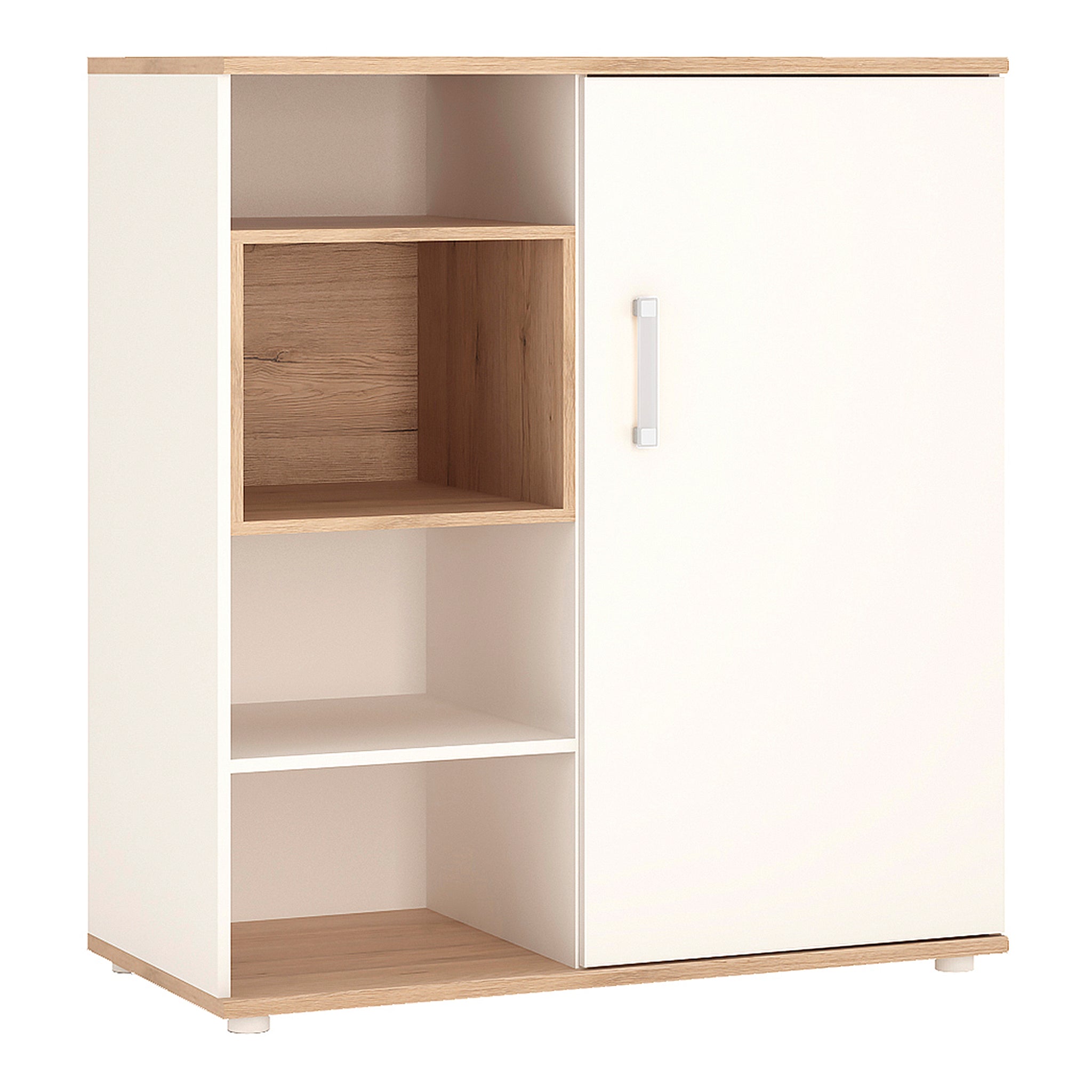 To Play Low Cabinet with shelves (Sliding Door) in Light Oak and white High Gloss