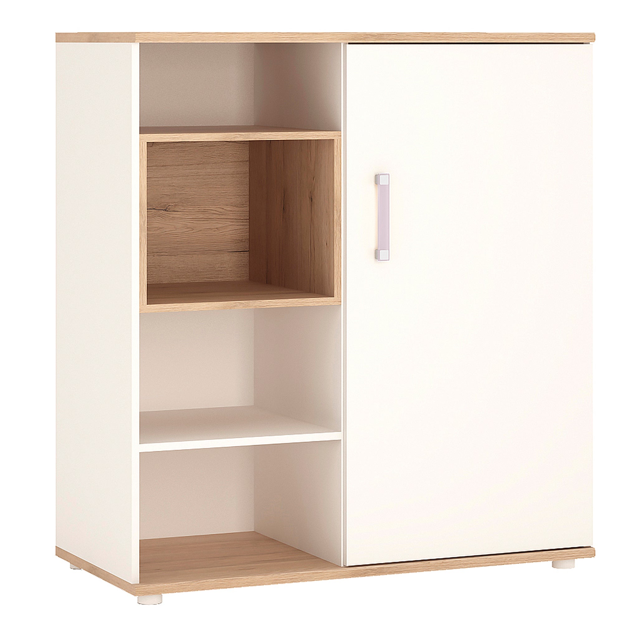 To Play Low Cabinet with shelves (Sliding Door) in Light Oak and white High Gloss