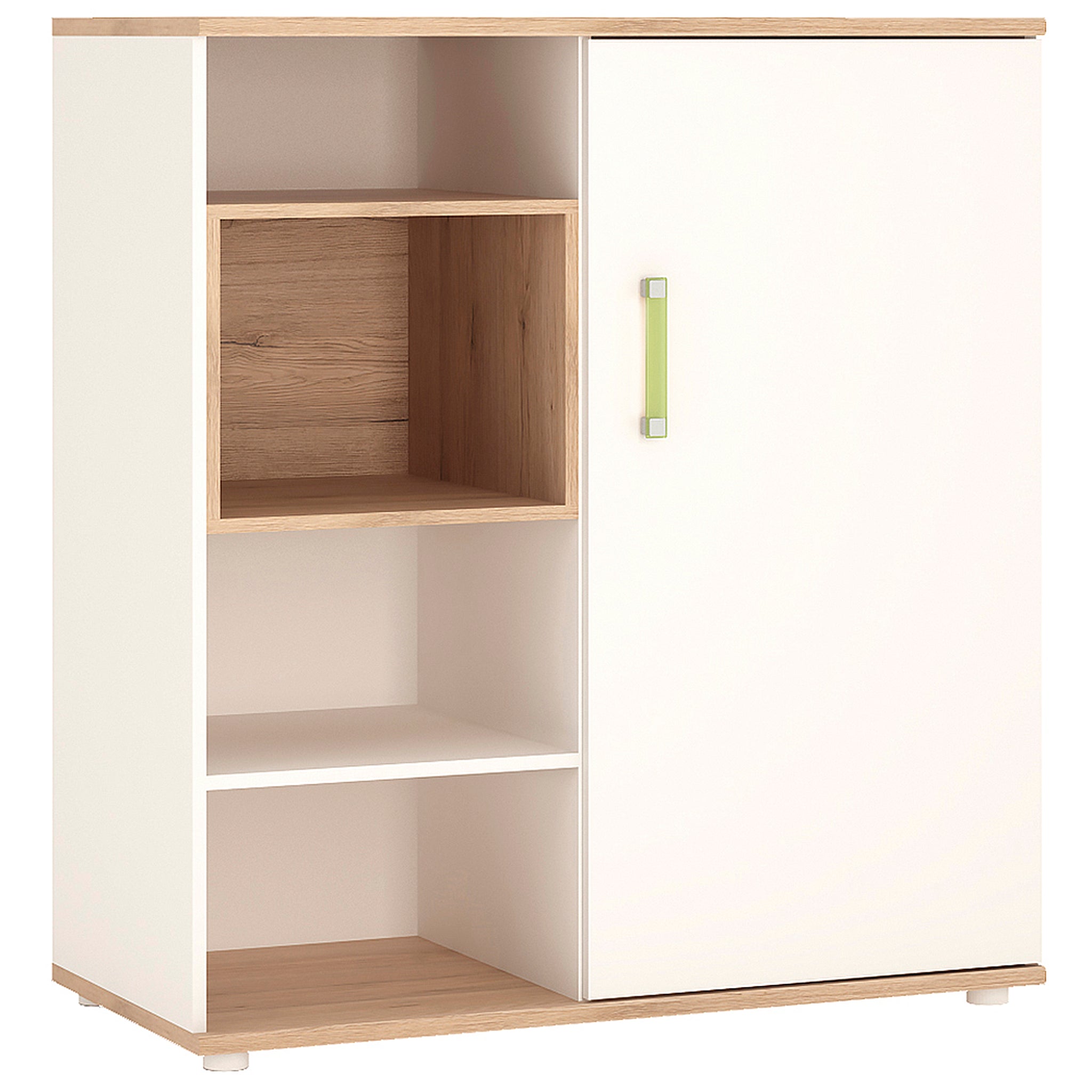 To Play Low Cabinet with shelves (Sliding Door) in Light Oak and white High Gloss