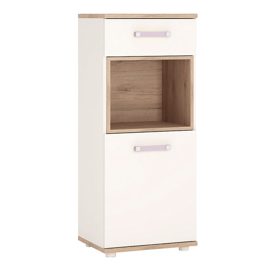 To Play 1 Door 1 Drawer Narrow Cabinet in Light Oak and white High Gloss