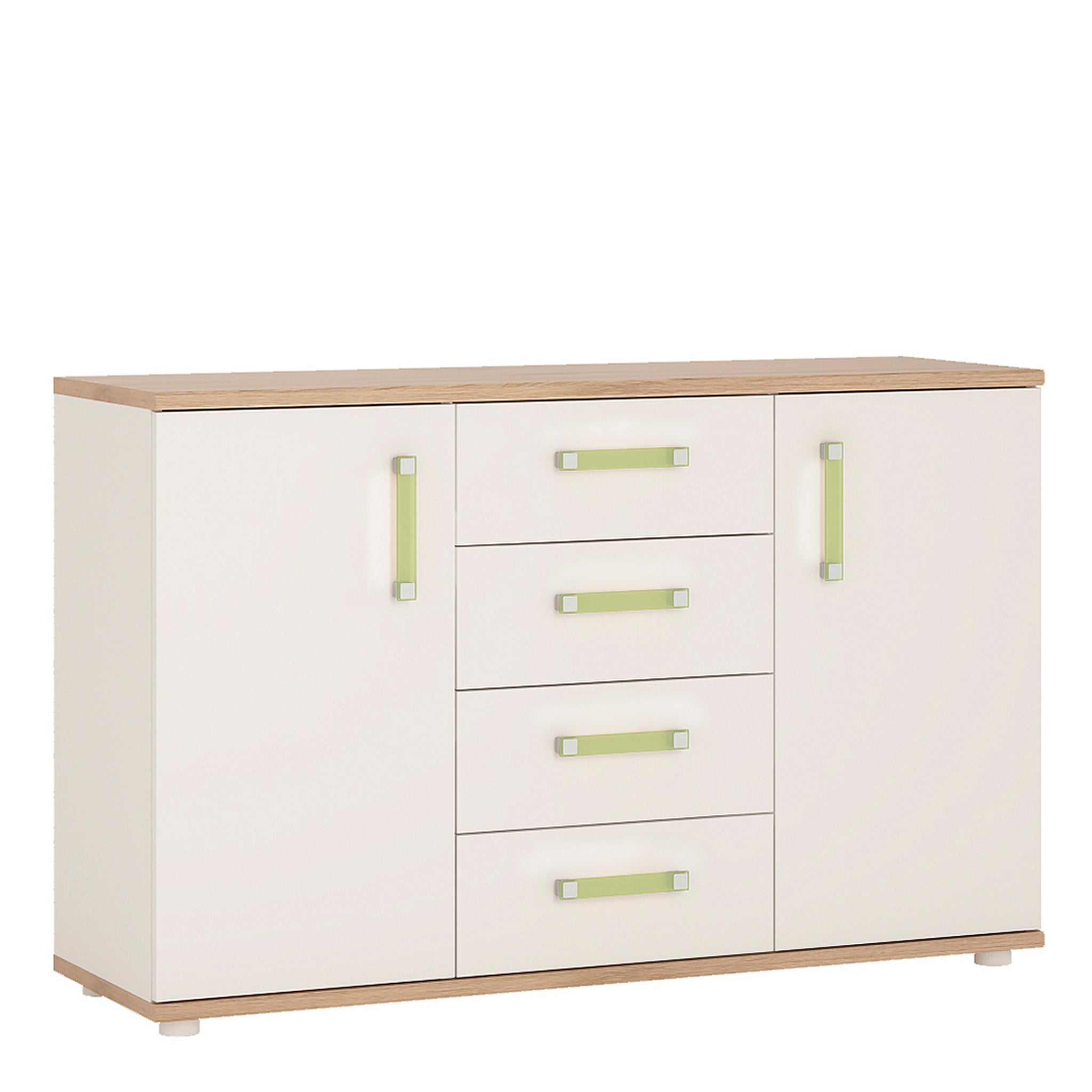 ToPlay 2 Door 4 Drawer Sideboard in Light Oak and white High Gloss