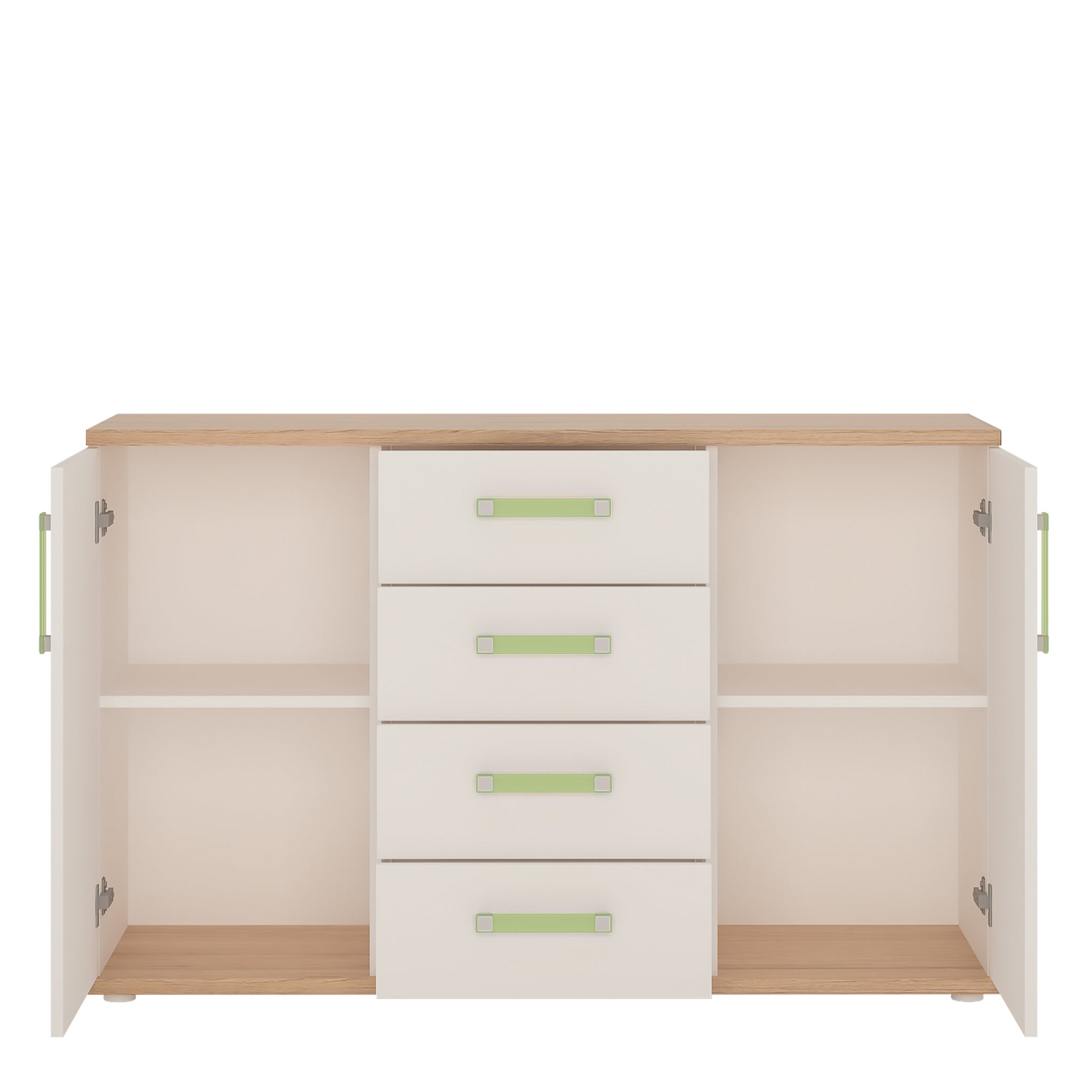 ToPlay 2 Door 4 Drawer Sideboard in Light Oak and white High Gloss