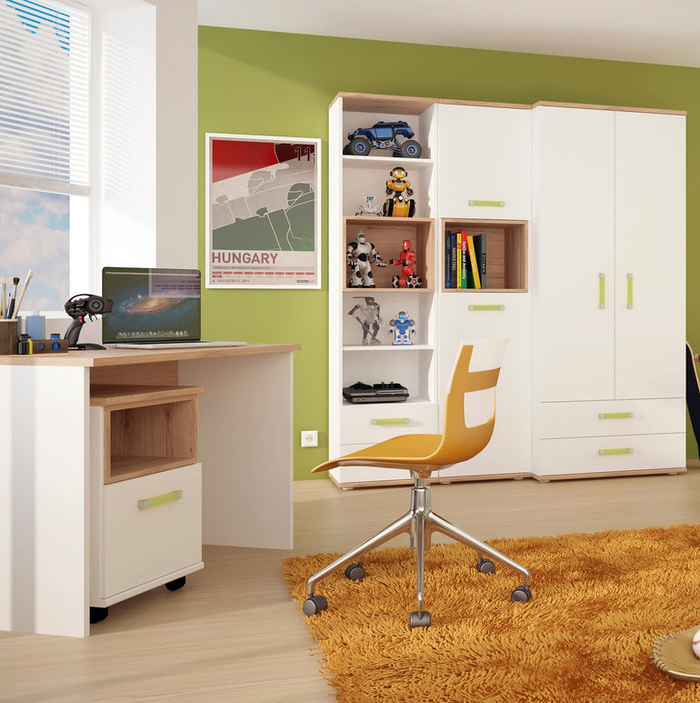 To Play 1 Door Desk Mobile in Light Oak and white High Gloss