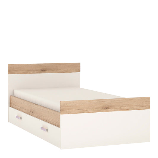 To Play Single Bed with under Drawer in Light Oak and white High Gloss