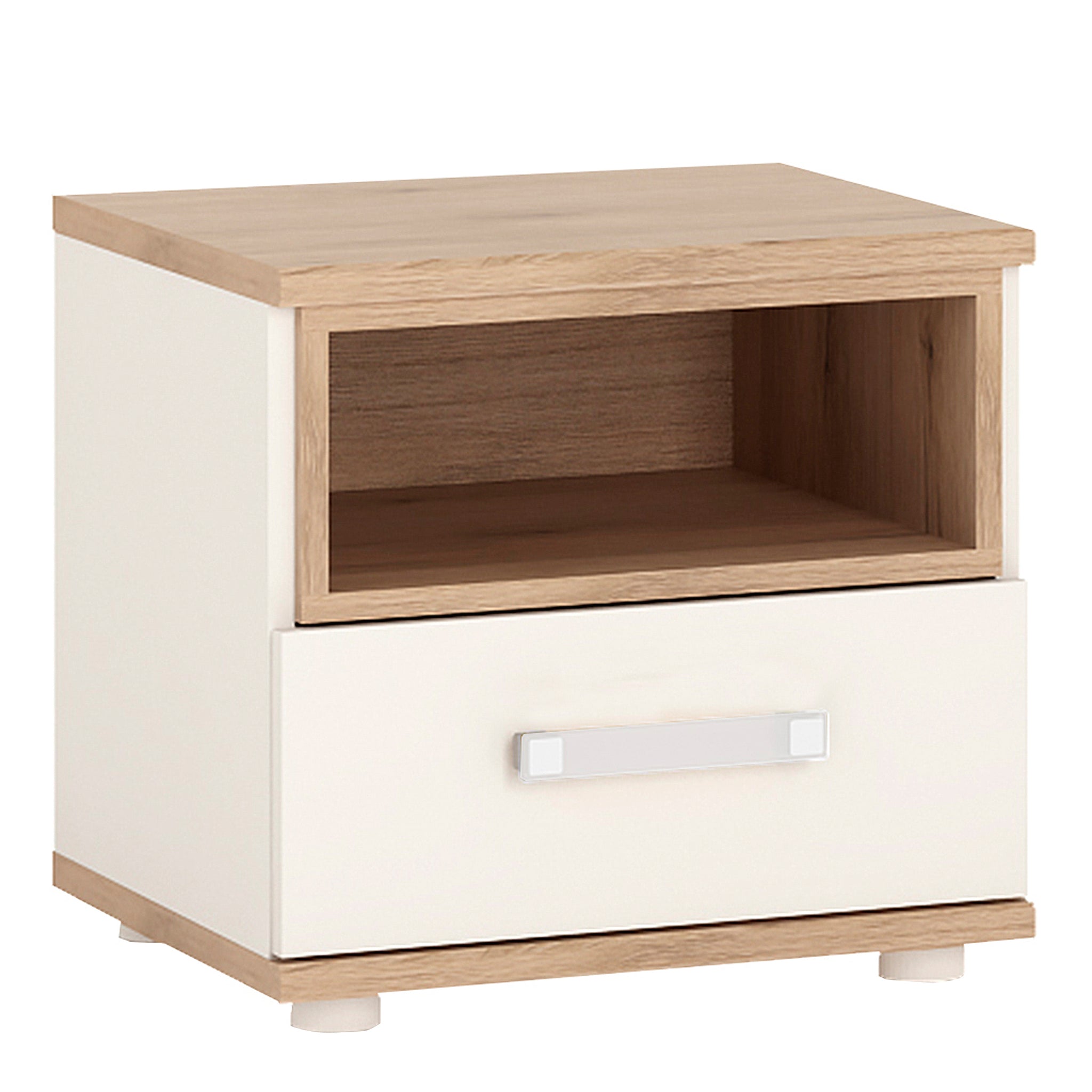 To Play 1 Drawer bedside Cabinet in Light Oak and white High Gloss