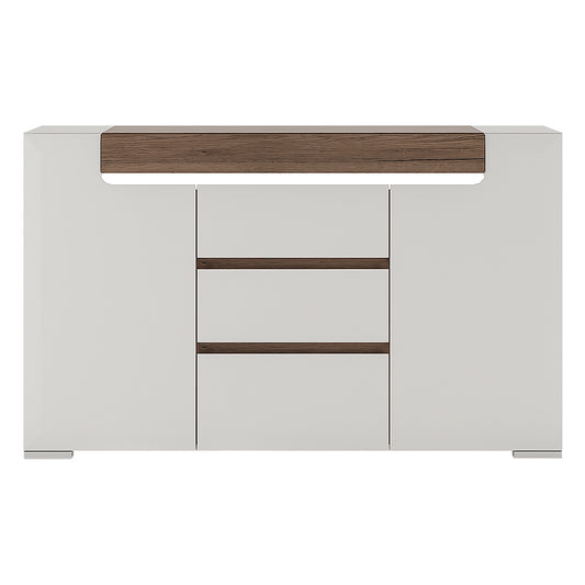 Toronto 2 Door 3 Drawer Sideboard (inc. Plexi Lighting) In White and Oak