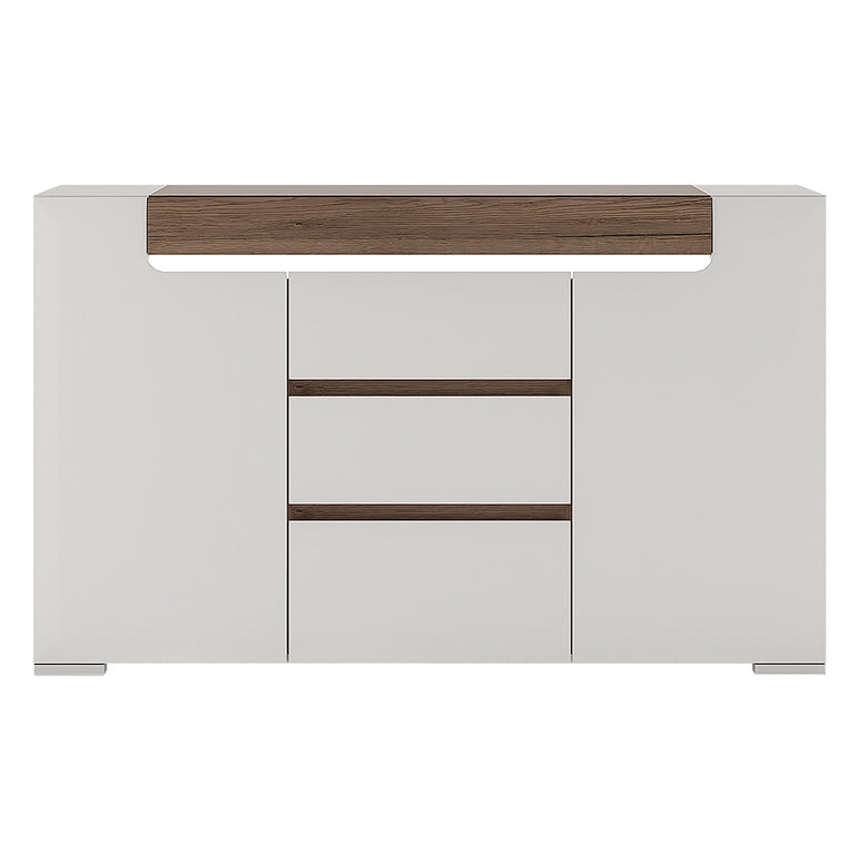 Toronto 2 Door 3 Drawer Sideboard (inc. Plexi Lighting) In White and Oak