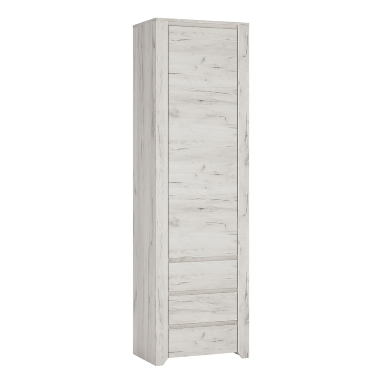 Seraph Tall Narrow One Door 3 Drawer Narrow Cupboard in White Craft Oak