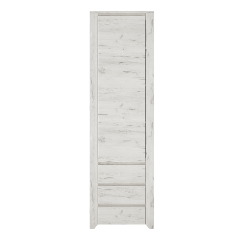 Seraph Tall Narrow One Door 3 Drawer Narrow Cupboard in White Craft Oak