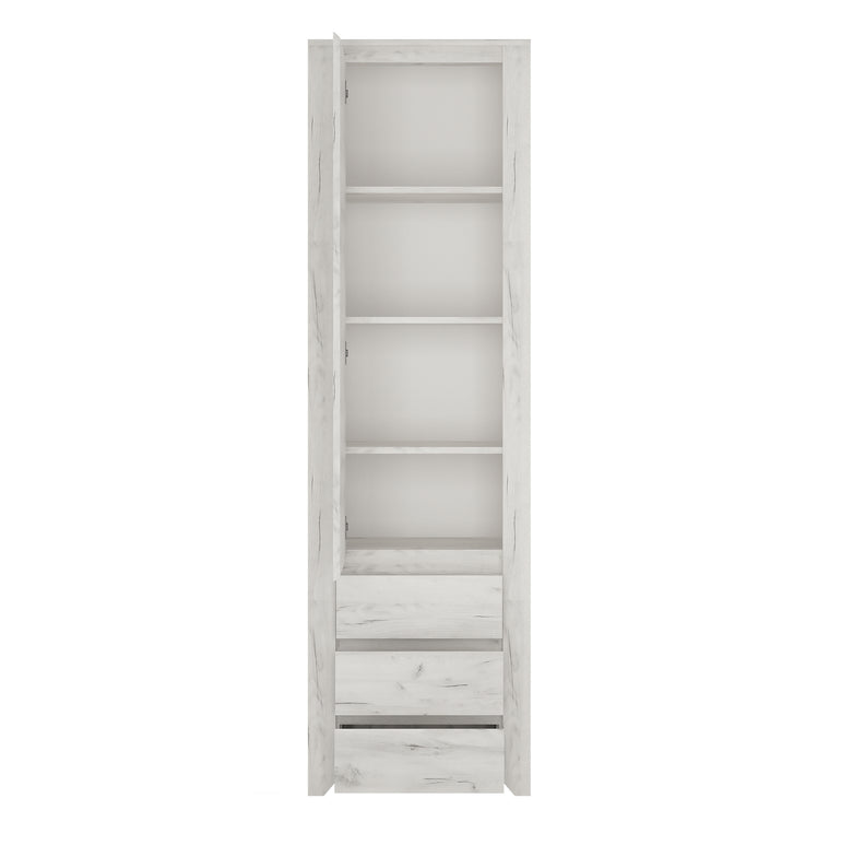 Seraph Tall Narrow One Door 3 Drawer Narrow Cupboard in White Craft Oak