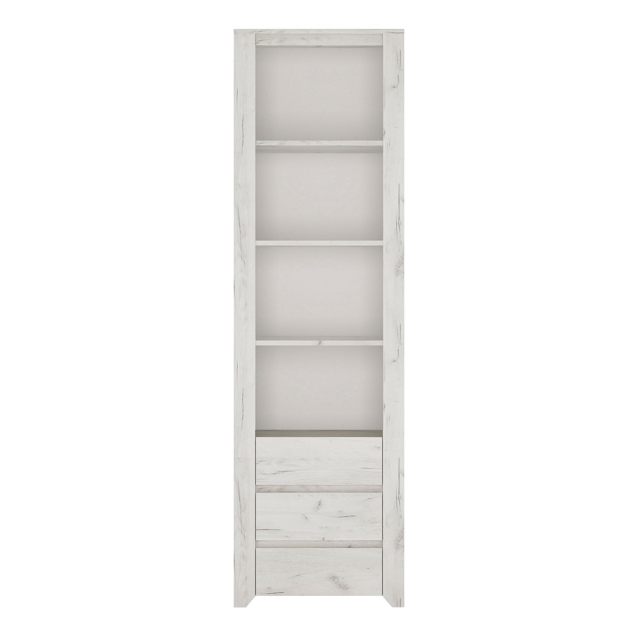 Seraph Tall Narrow 3 Drawer Bookcase in White Craft Oak