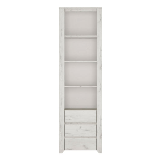 Seraph Tall Narrow 3 Drawer Bookcase in White Craft Oak