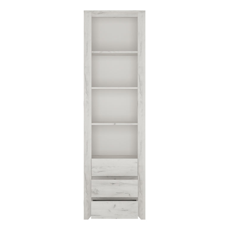 Seraph Tall Narrow 3 Drawer Bookcase in White Craft Oak