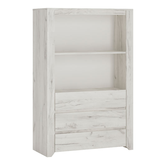 Seraph 3 Drawer Cupboard with Open Shelf in White Craft Oak