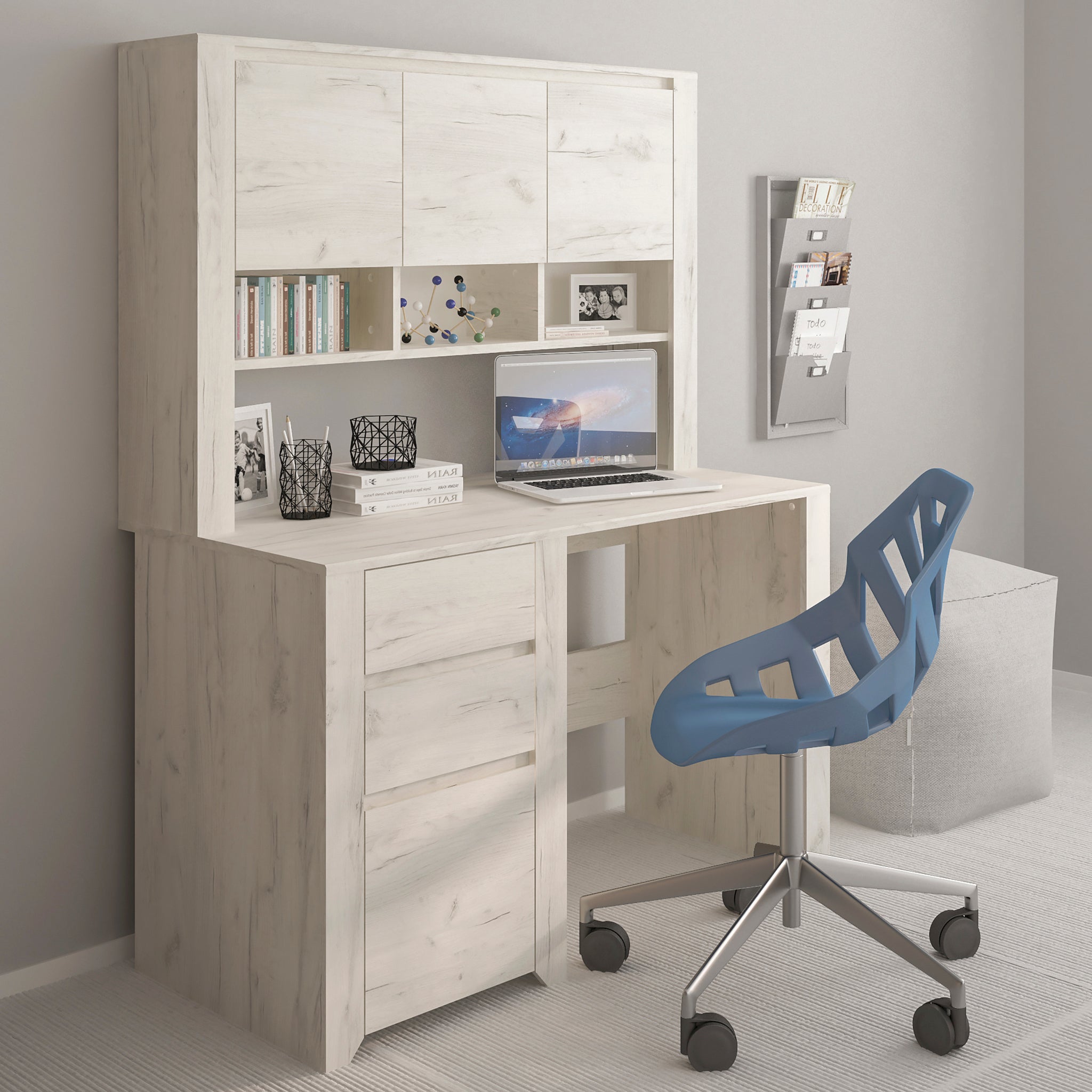 Seraph Top Unit for Desk in White Craft Oak