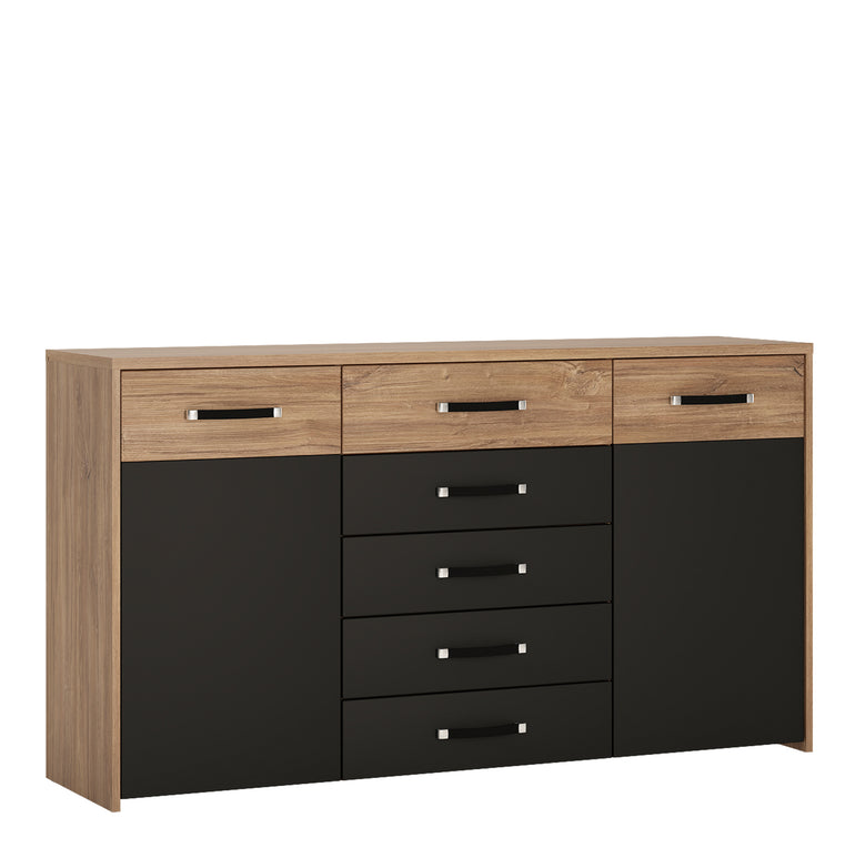 Andorra 2 door 5 drawer wide cupboard in Oak and Black