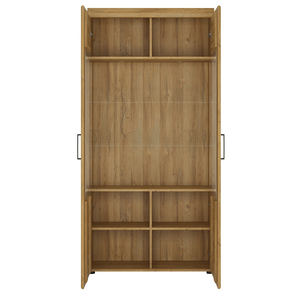 Drapery Tall wide 2 door glazed display cabinet in Grandson Oak