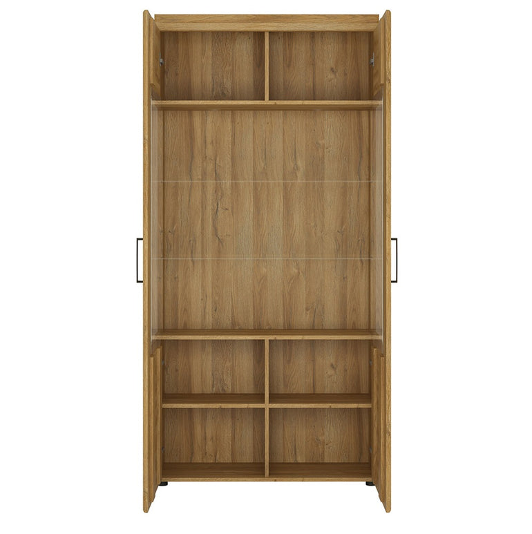 Drapery Tall wide 2 door glazed display cabinet in Grandson Oak