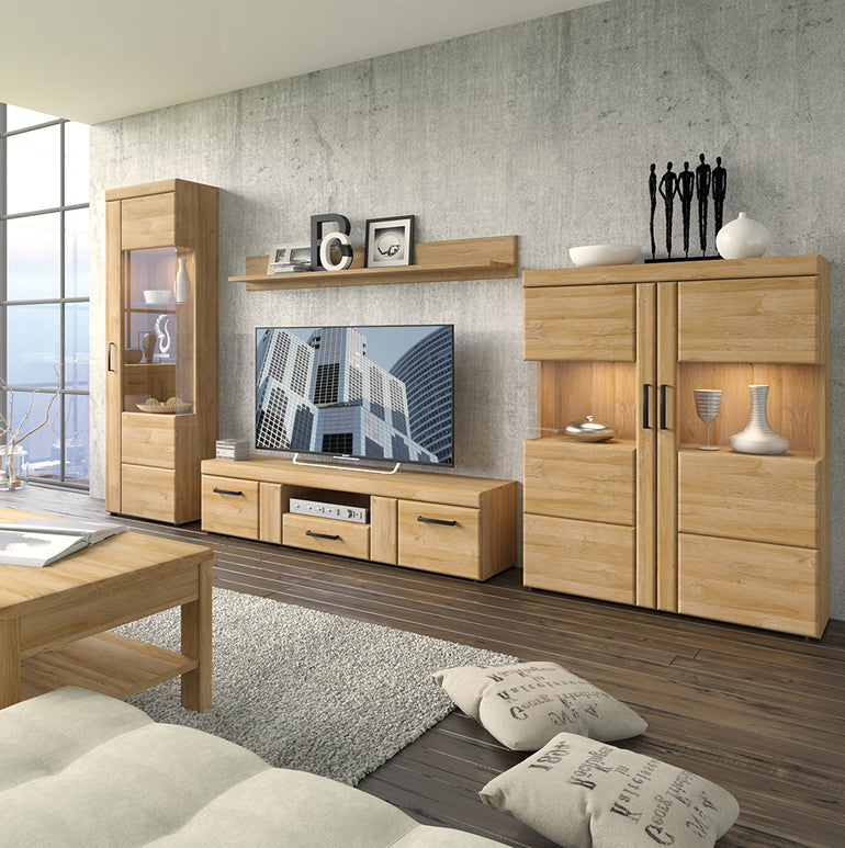 Drapery 2 door 1 drawer wide TV cabinet in Grandson Oak