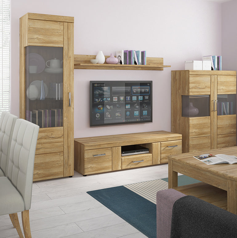 Drapery 2 door 1 drawer wide TV cabinet in Grandson Oak