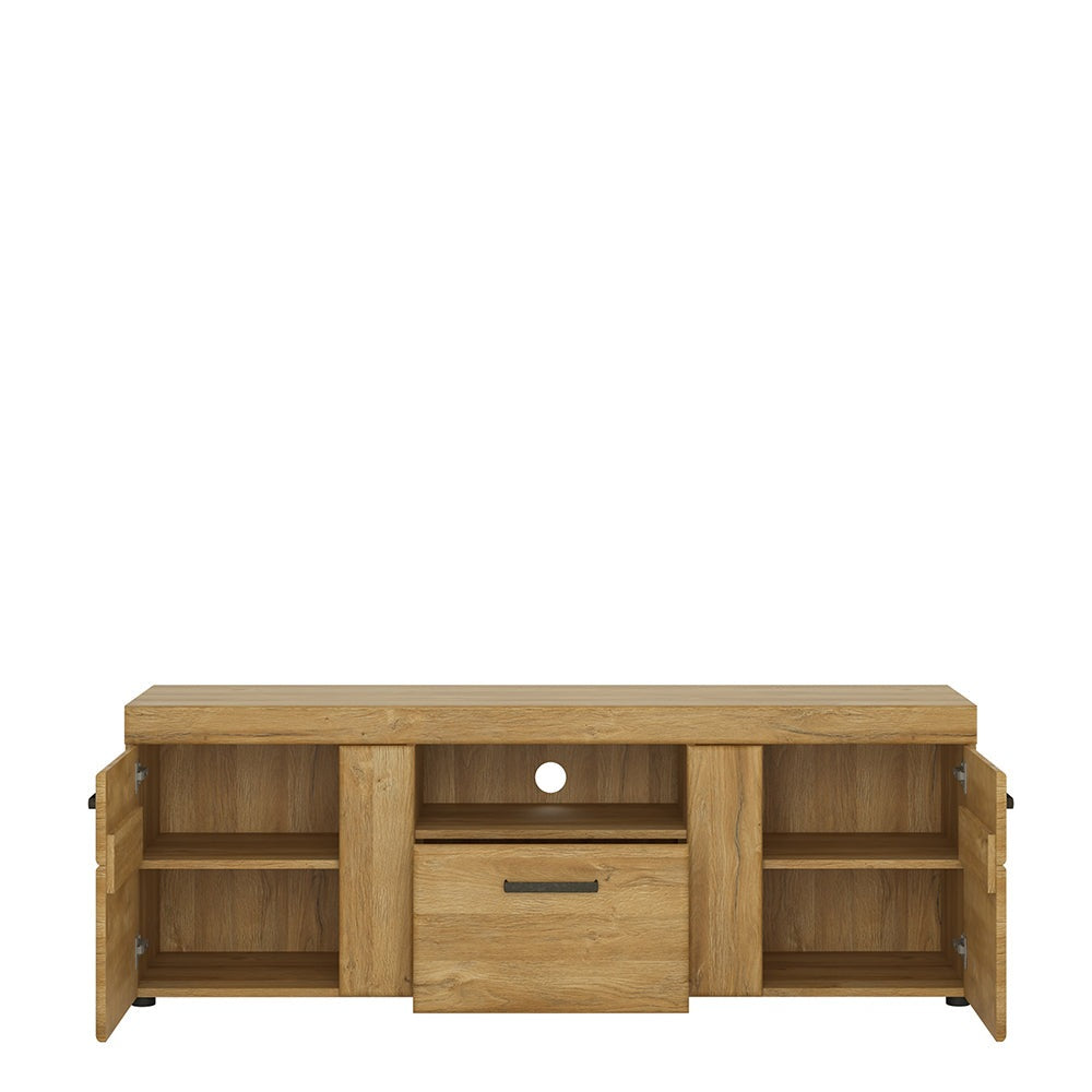 Drapery 2 door 1 drawer tall TV cabinet in Grandson Oak