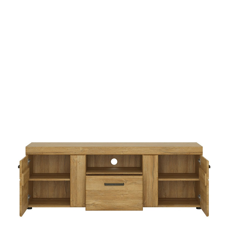 Drapery 2 door 1 drawer tall TV cabinet in Grandson Oak