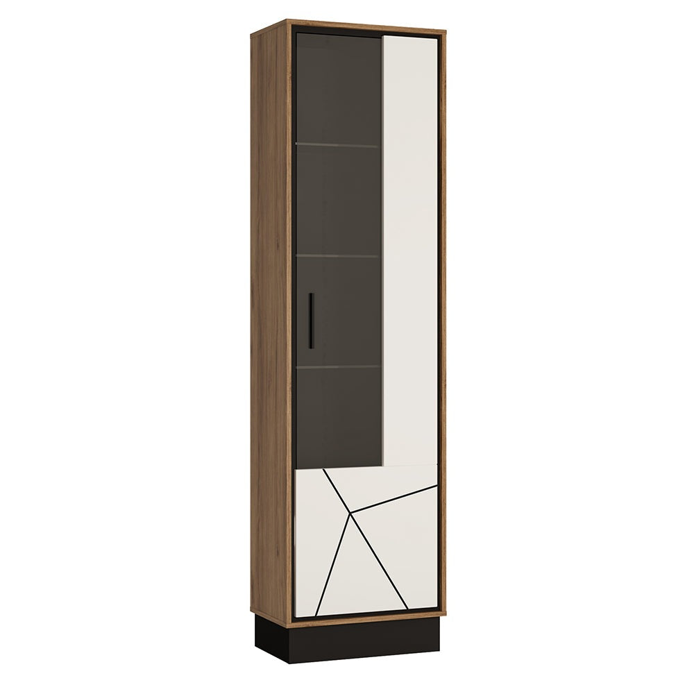 Brulo Tall glazed display cabinet White, Black, and dark wood