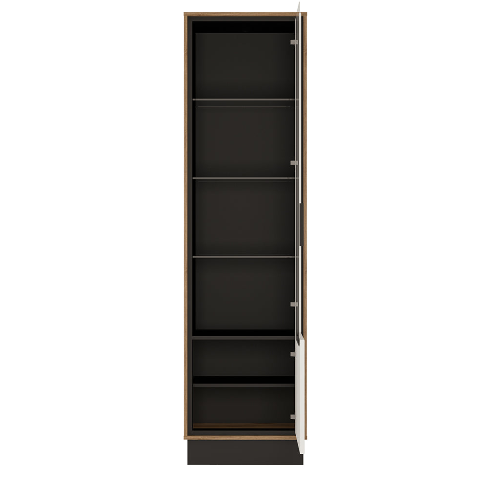 Brulo Tall glazed display cabinet White, Black, and dark wood