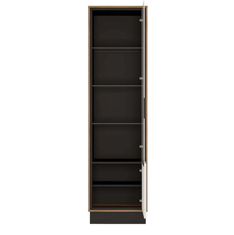 Brulo Tall glazed display cabinet White, Black, and dark wood