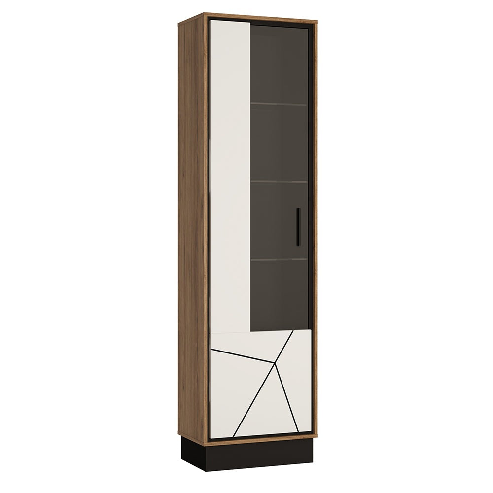 Brulo Tall glazed display cabinet White, Black, and dark wood