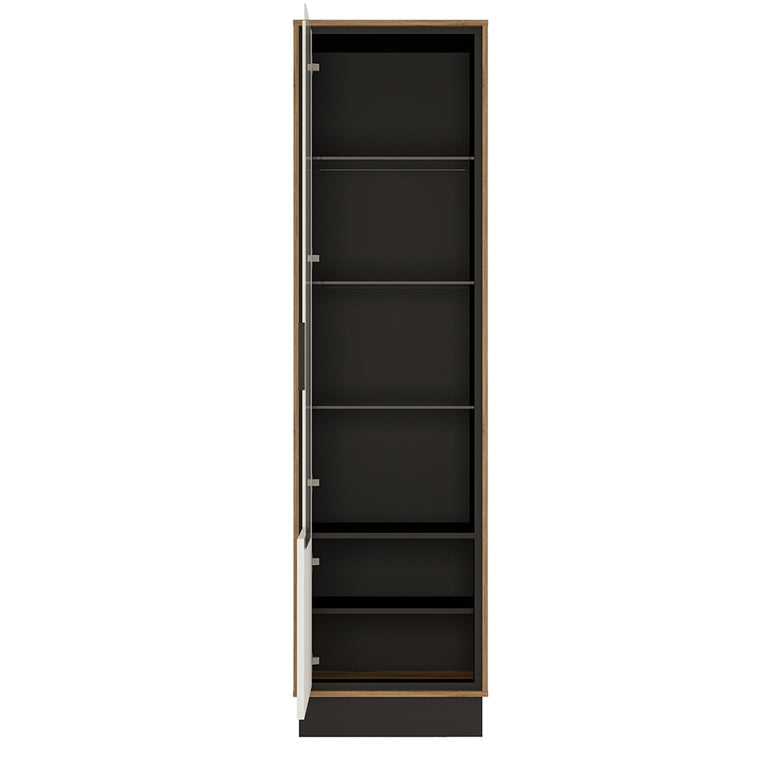 Brulo Tall glazed display cabinet White, Black, and dark wood