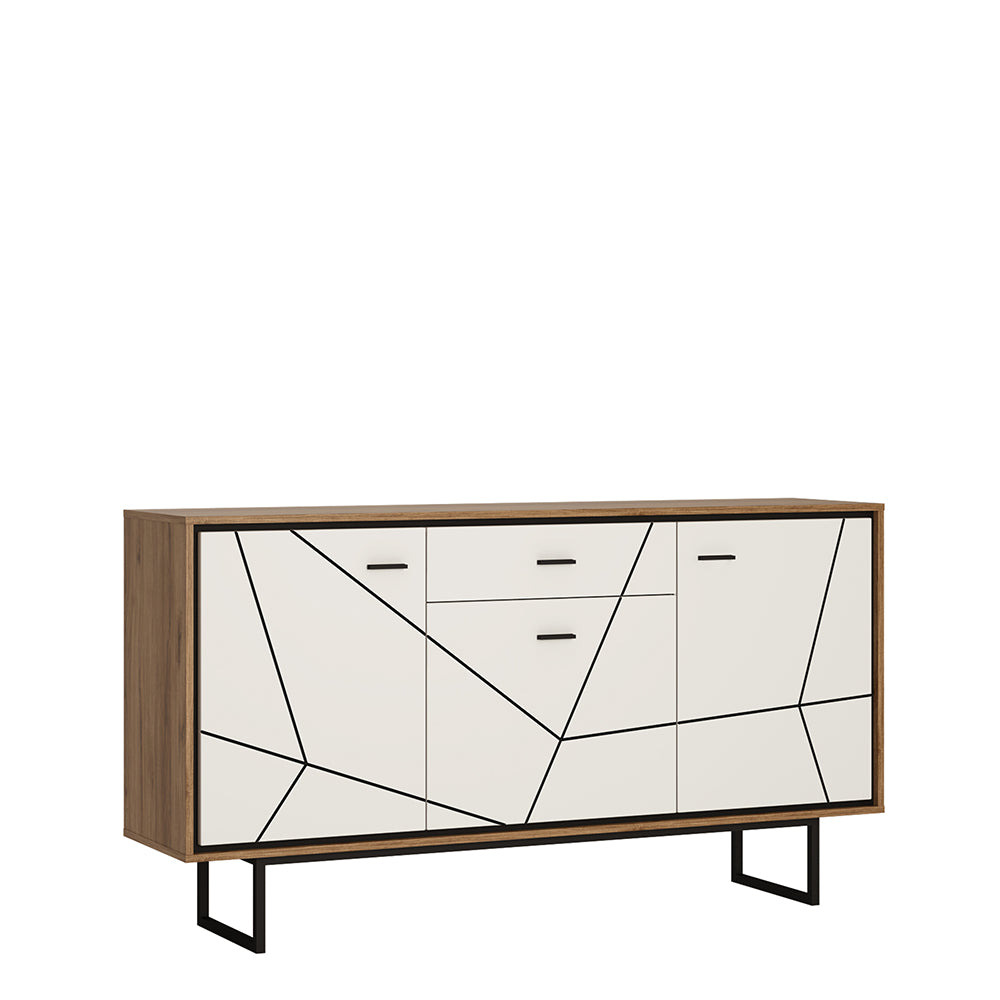 Brulo 3 door 1 drawer sideboard White, Black, and dark wood