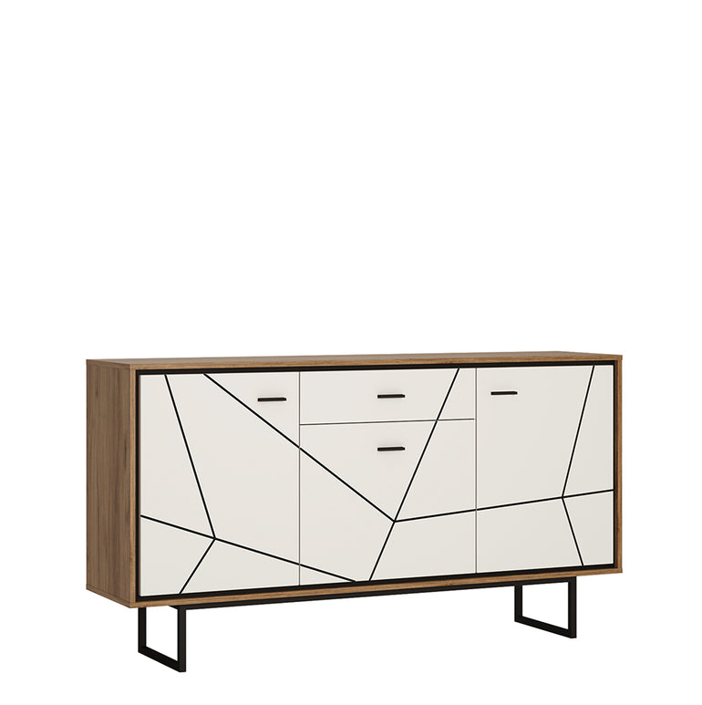 Brulo 3 door 1 drawer sideboard White, Black, and dark wood