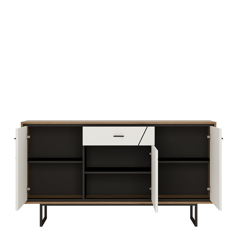 Brulo 3 door 1 drawer sideboard White, Black, and dark wood