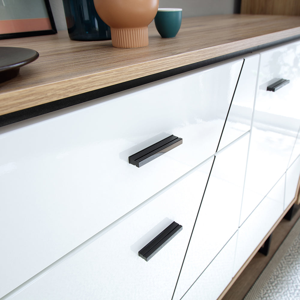 Brulo 3 door 1 drawer wide sideboard in Walnut and White