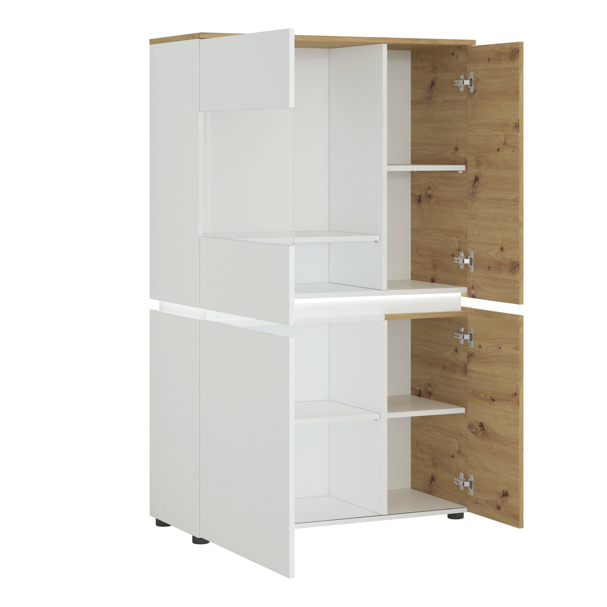 Luce 4 door low display cabinet  (including LED lighting) in White and Oak