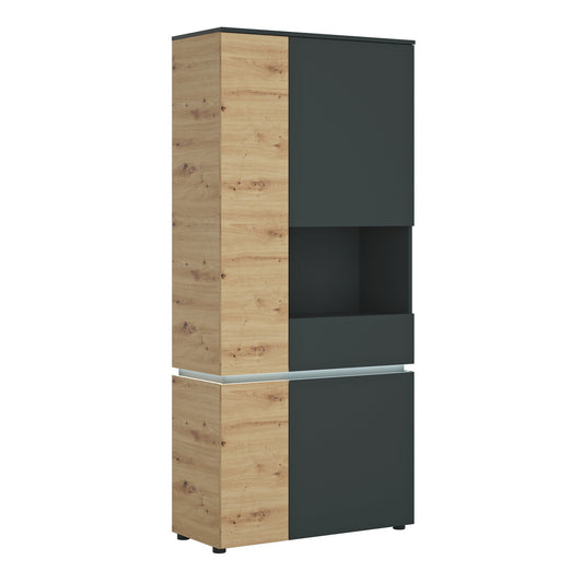 Luce 4 door tall display cabinet (including LED lighting) in Platinum and Oak