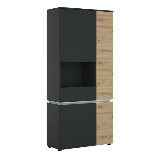 Luce 4 door tall display cabinet (including LED lighting) in Platinum and Oak