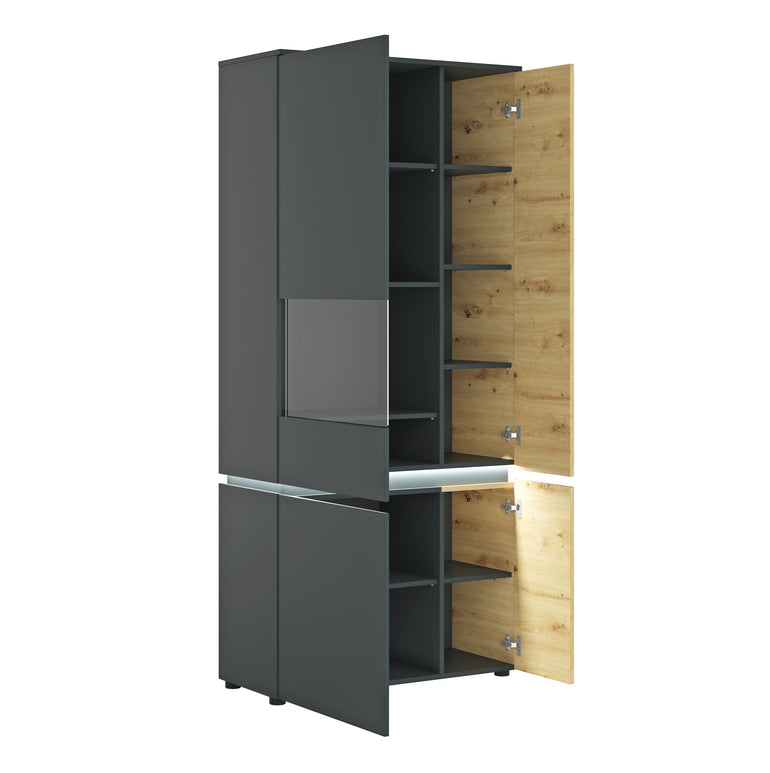 Luce 4 door tall display cabinet (including LED lighting) in Platinum and Oak