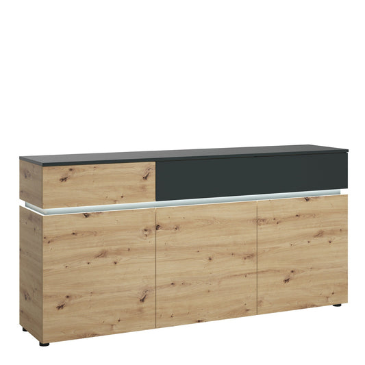 Luce 3 door 2 drawer sideboard (including LED lighting) in Platinum and Oak