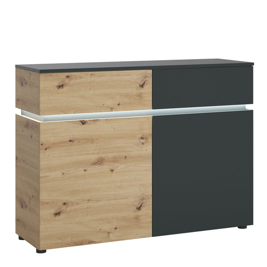 Luce 2 door 2 drawer cabinet (including LED lighting) in Platinum and Oak