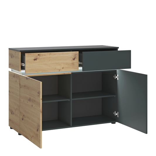 Luce 2 door 2 drawer cabinet (including LED lighting) in Platinum and Oak