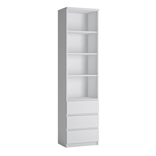 Friboi Tall narrow 3 drawer bookcase in White