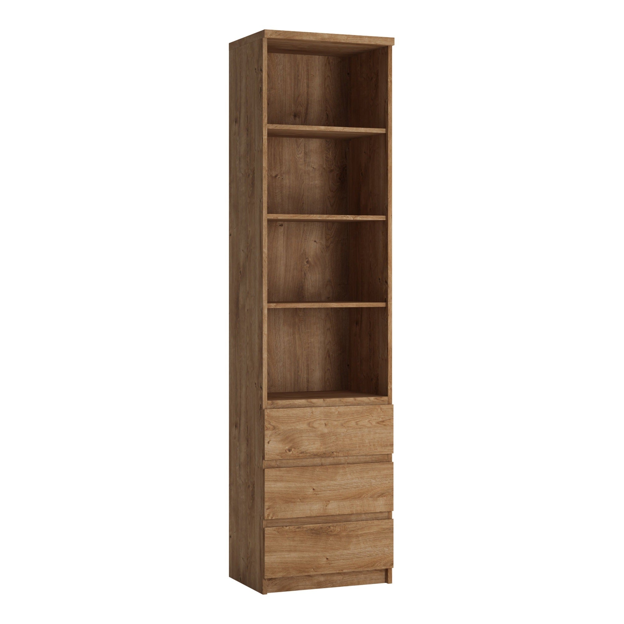 Friboi Tall narrow 3 drawer bookcase in Oak