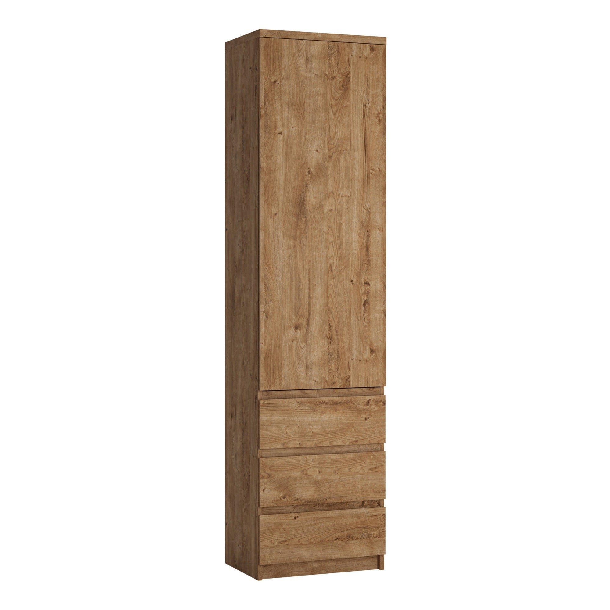 Friboi Tall narrow 1 door 3 drawer cupboard in Oak