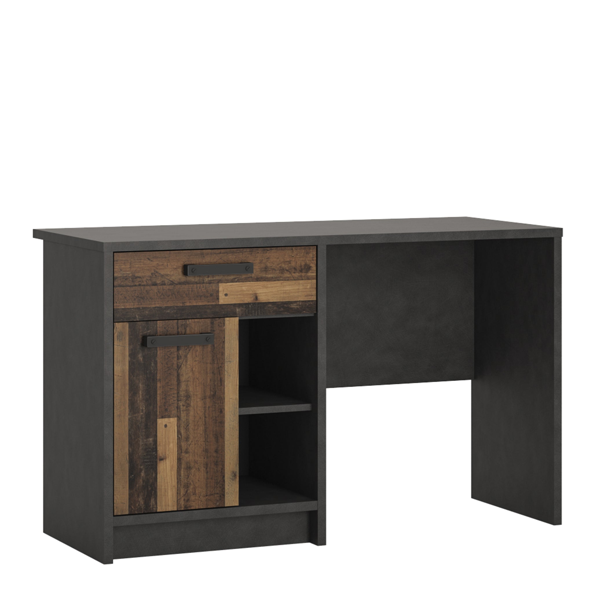 Bronx Desk with 1 Door and 1 Drawer in Walnut and Dark Matera Grey